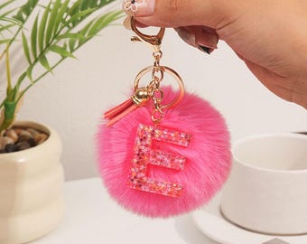Llavero de pompón neón – Adorno para bolso de piel sintética esponjosa con letra brillante