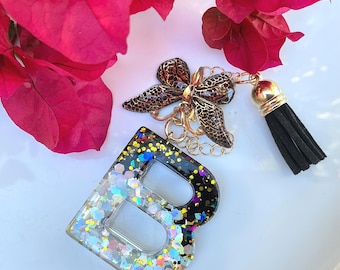 Personalized Initial Water Bottle Charm | Glitter Resin Letter, Butterfly