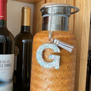 Ciondolo iniziale glitterato personalizzato, portachiavi con lettera olografica, accessorio scintillante per borsa
