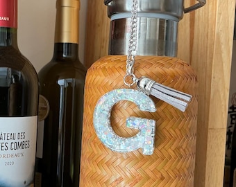 Personalized Glitter Initial Charm, Holographic Letter Keychain, Sparkle Bag Accessory