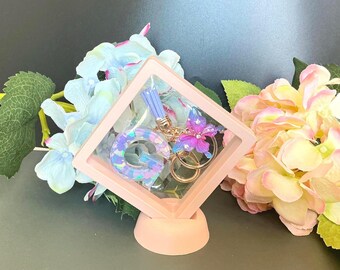 Personalized Initial Letter Keyring, Purple Heart Glitter Initial Keychain, Personalized Bag Charm, Y2K Aesthetic Gift for Her