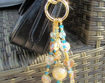 Handmade Celestial Beaded Phone Charm, Aurora Crystal, Moon Star Pendant (6 inch)
