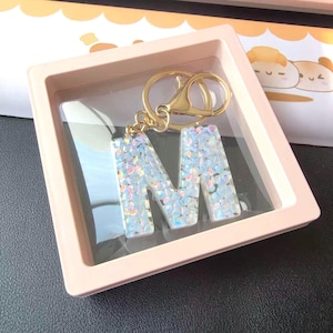 Personalized Iridescent Glitter Resin Letter Keychain | Custom Initial Keyring