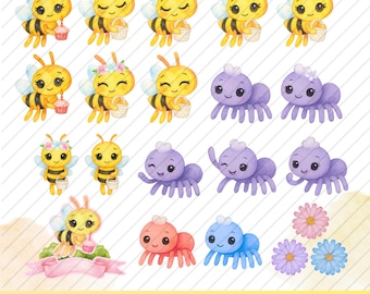 Little Bee, Little Bee Clipart, Plim Plim, Itsy Bitsy Spider, spider, bee, eps svg png dxf jpg, clipart, birthday, dowloand PNG
