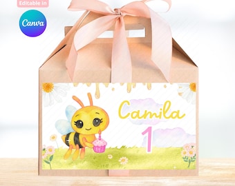 Little Bee decoration, bee birthday, gable box printable, little bee supplies, party favor template, plim candy box