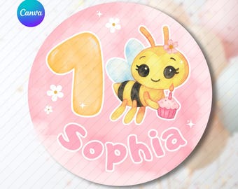 Little bee decoration, bee birthday, Sticker Sheet printable, bee supplies, party favor template, topper, bee girl pink birthday