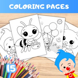 15 Plim Plim Little Bee Coloring Pages | Digital Coloring Book | Plim Circus Clown Fans | Little Bee | Kids Birthday Activity image 1