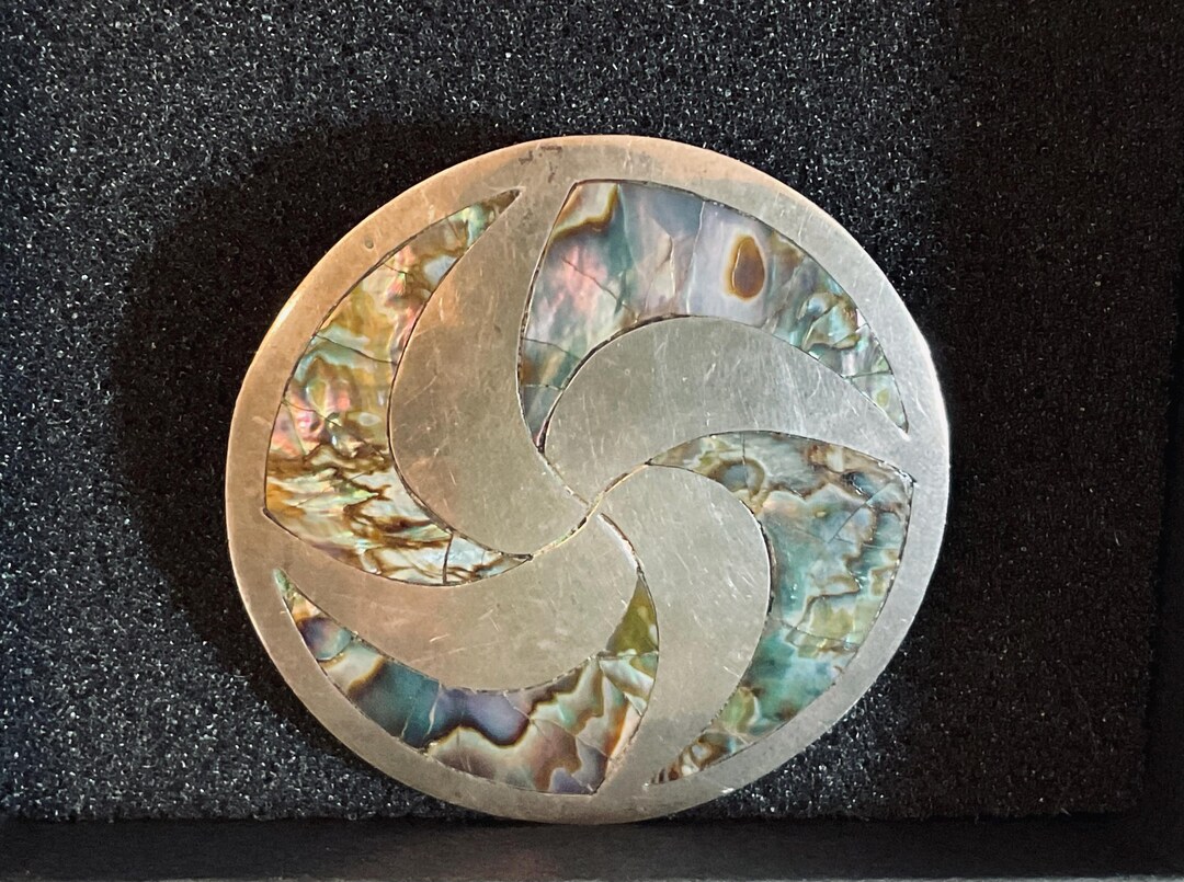Sterling Silver Swirl and Round Abalone Shell Brooch/pendant – Signed ...