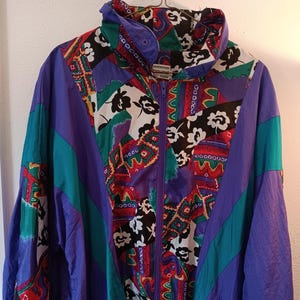 Bold 90s Zip-Up Windbreaker Jacket Large
