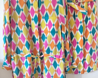 Bright and Bold Evan Picone 2 Piece Silk Skirt Set Vintage