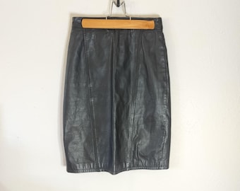 Pelle Cuir Vintage Black Leather Pencil Skirt 80s