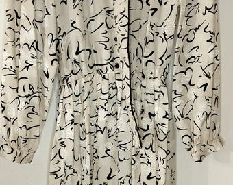 Vintage 100% Silk Black and White Midi Dress