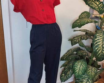 Vintage Red and Navy 80s Jumpsuit