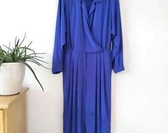 Blue Vintage Wide Leg Silky Jumpsuit