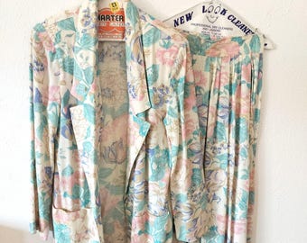 Vintage Long Floral Blazer and Maxi Skirt Set