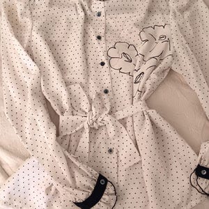 Breezy Vintage Polka Dot Blouse with Ruffles 38