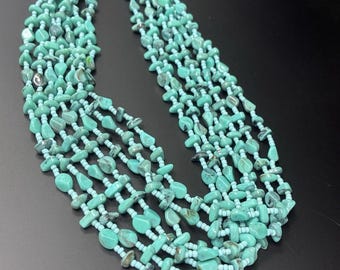 Multi Strand Turquoise Chip Bead Necklace Boho Southwest Statement 16-18”