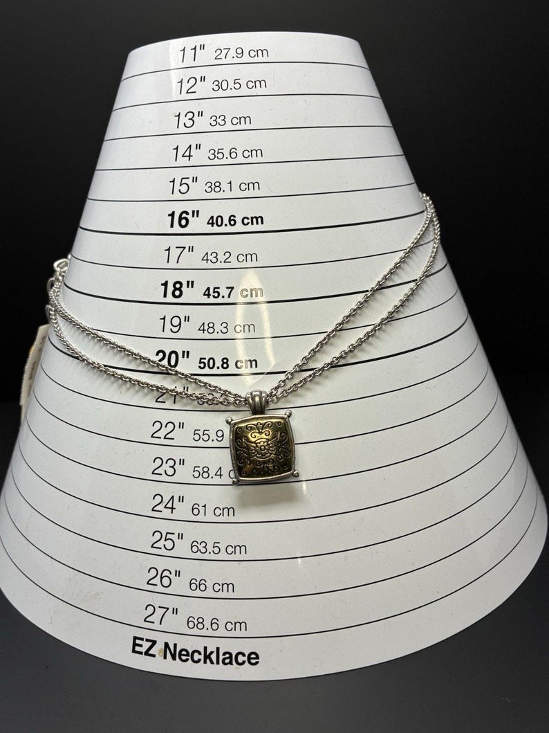 Brighton Silver Gold Tone Pendant Necklace Square Scroll Medallion Adjustable image 6