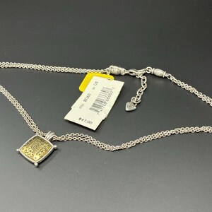 Brighton Silver Gold Tone Pendant Necklace Square Scroll Medallion Adjustable image 5