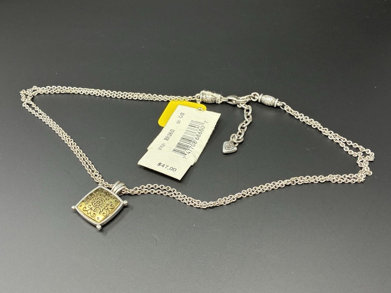 Brighton Silver Gold Tone Pendant Necklace Square Scroll Medallion Adjustable image 5