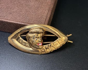 Vintage Little Abner Figural Brooch Gold Tone Cartoon Character Barrette
