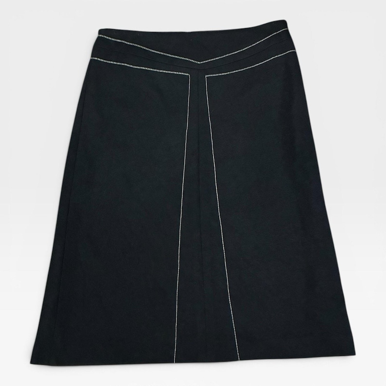 BCBG Max Azria Black A-Line Skirt Contrast Stitch Career Midi Size 2 image 1