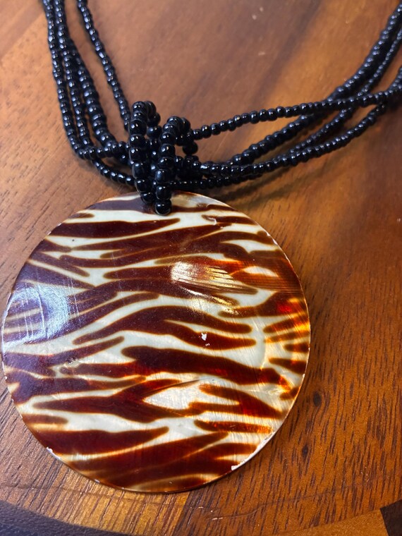 Black beaded Boho shell statement necklace. - image 1