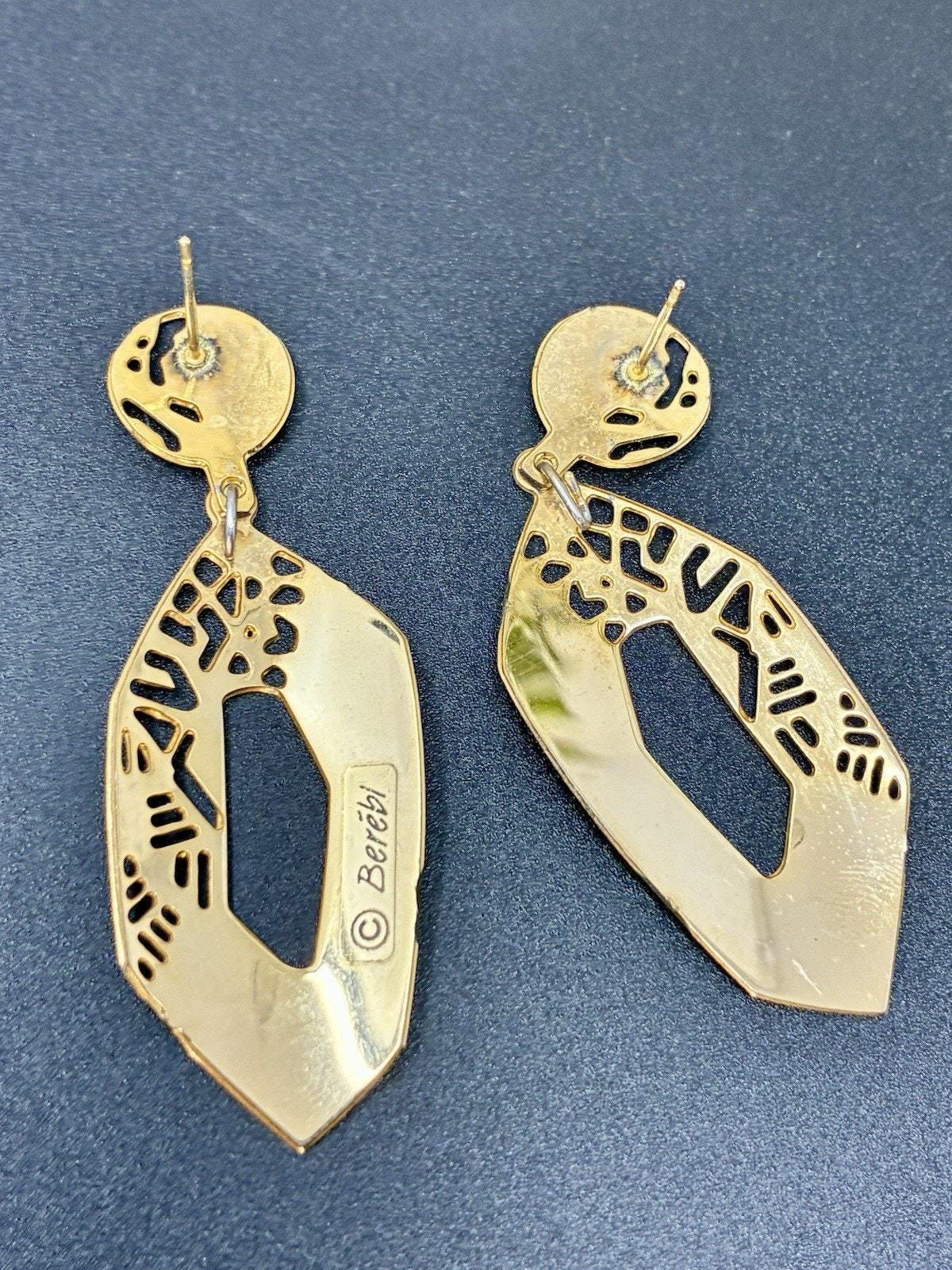 Vintage Berébi Gold Black Enamel Art Deco Earrings Geometric Modernist ...