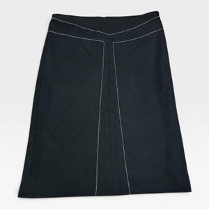 BCBG Max Azria Black A-Line Skirt Contrast Stitch Career Midi Size 2 image 6