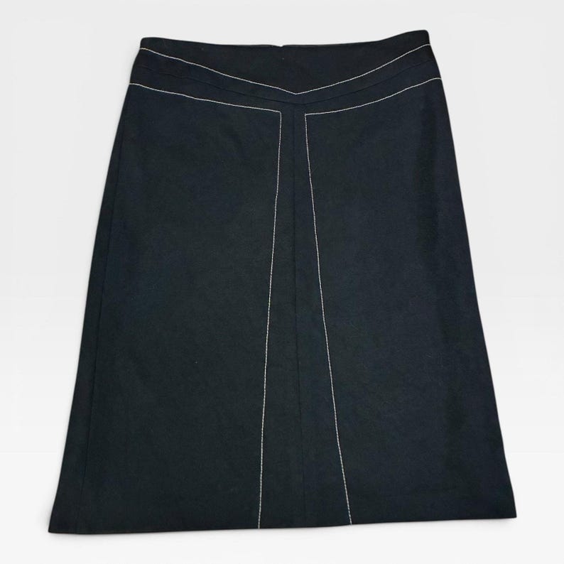 BCBG Max Azria Black A-Line Skirt Contrast Stitch Career Midi Size 2 image 6