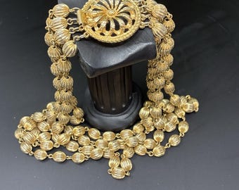 Vintage Monet Gold Tone Multi Strand Bead Necklace Signed Clasp 18”