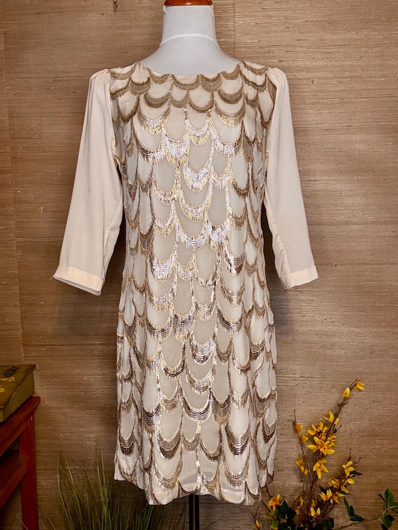 gold string dress Amazing 1960s Malcolm Starr by Elinor Simmons Red & Gold Thread Dress –  Shrimpton Couture main image 1