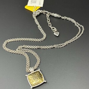 Brighton Silver Gold Tone Pendant Necklace Square Scroll Medallion Adjustable image 1