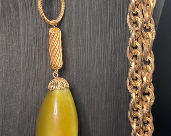 Vintage Chunky Gold Chain Necklace Large Olive Drop Pendant