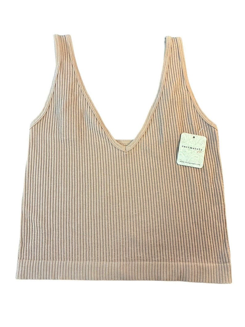 Top corto sin mangas acanalado Free People Movement Soft Girl Balletcore M/L Beige ruborizado imagen 1
