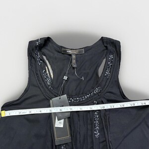 BCBG Black Sleeveless Top, Fringe Front and Back Round Neckline Sequin Detail imagen 8