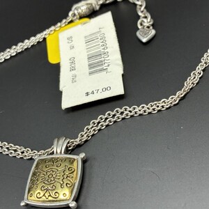Brighton Silver Gold Tone Pendant Necklace Square Scroll Medallion Adjustable image 2