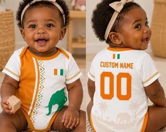 Body de bebé de la selección de fútbol de Costa de Marfil, con nombre y número personalizados, conjunto para aficionados 2026.