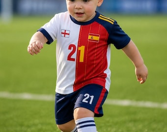 Maglia da calcio personalizzata metà e metà per bambini, maglia da calcio binazionale personalizzata con nome e numero, scegli 2 paesi a tua scelta