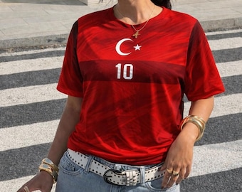 Maglietta 3D personalizzata per tifosi di calcio della Turchia, maglia da calcio rossa personalizzata con nome e numero, maglia per tifosi.