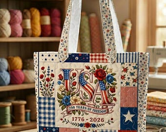 Borsa tote trapuntata, borsa a tracolla patriottica per il 250° anniversario dell'aquila americana, borsa a mano imbottita con aquila calva USA 1776-2026