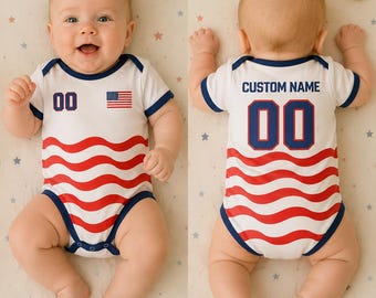 USA Baby Fußball Body - Rot, Weiß, Blau Streifen Säugling Fußball Outfit, 2026 Fan Zubehör