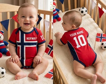 Norwegen Baby Fußball Bodysuit - Neugeborene Fußball Outfit, Unisex-Kind-Jersey