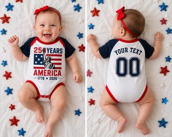 Personalized USA 250th Baseball Baby Bodysuit, Custom USA Baseball Name Number, 2026 Fan Outfit