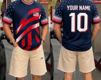 Maglia da calcio retrò USA, maglietta da tifoso di calcio in stile vintage, maglia da calcio USA personalizzata blu navy rossa bianca