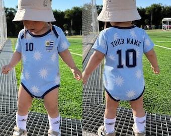 Body da calcio per neonati dell'Uruguay - Completo da calcio bianco e blu per neonati, abbigliamento per tifosi 2026