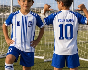 Personalized Greece Soccer Jersey, Vintage Football Fan Shirt, Custom Blue White