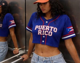 Custom Puerto Rico Baseball Jersey Crop Top, Personalized Name Number Uniform Shirt