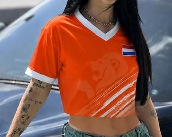 Maglia corta da calcio dell'Olanda, maglietta con scollo a V personalizzata, maglia da calcio dell'Olanda con nome e numero