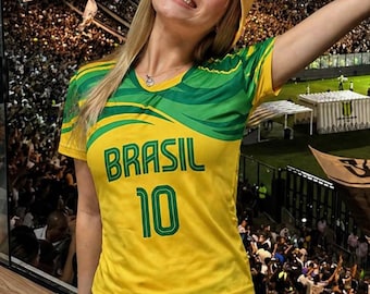 Maglia da calcio del Brasile 3D, maglietta personalizzata con nome e numero, gialla e verde per adulti e bambini.